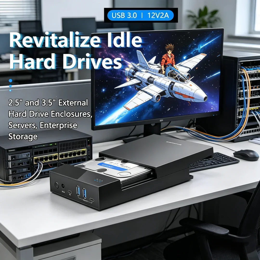 

Recondite 2.5/3.5 HDD/SSD Enclosure with USB3.0 HUB Support 18TB TYPE C TO SATA Adapter Tool Free HDD Case with 12V Power
