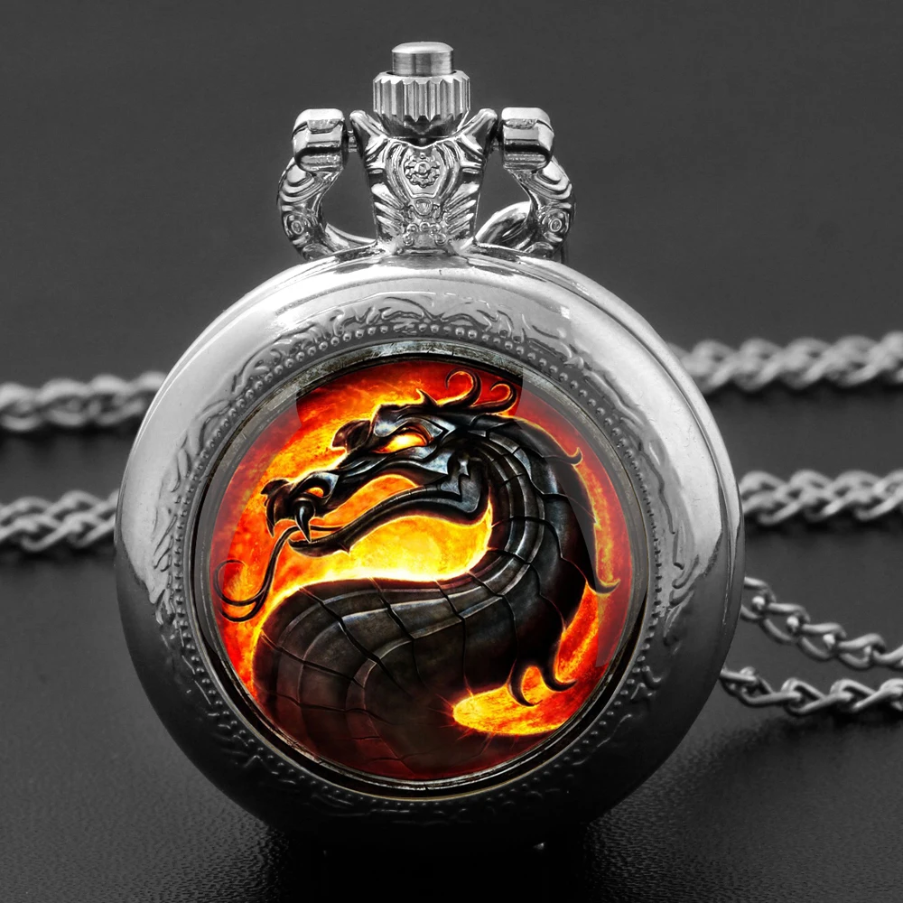 New Arrival Calssic Game Dragon Pattern Pocket Watch Necklace Chain Pendant Necklace Quartz Watch Women Clock Jewelry Chain Gift