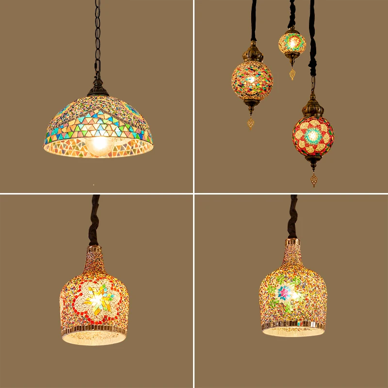 Turkey Ethnic Customs Handmade Glass Pendant Lamp Romantic Atmoshere Chandelier Cafe Restaurant Kitchen Retro LED Hanging Lights