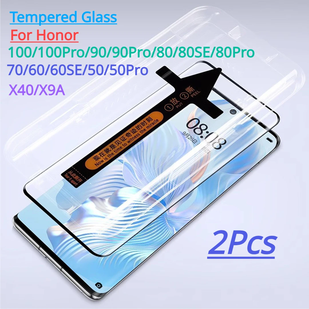 2Pcs Tempered Glass For Honor 100 90 Pro 80 SE 70 60SE 50 Pro X9A X40 Screen Protector With Automatic installer Tool