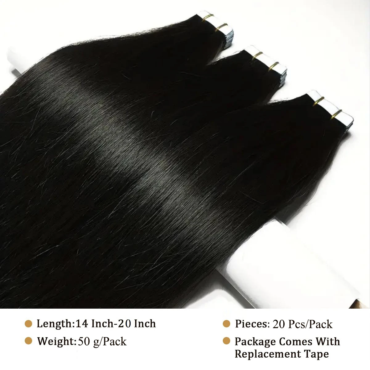 Ekstensi Rambut Tempel 100% Rambut Asli Manusia untuk Wanita Menambah Panjang dan Volume Rambut 50g 20Pcs Hitam Jet Lurus Rambut Remy