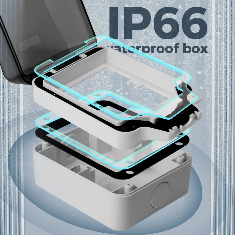 Avoir IP66 Waterproof Case Outdoor Electrical Appliance Protective Box Gray Windproof Rainproof Dustproof Wall Socket Plug Cover