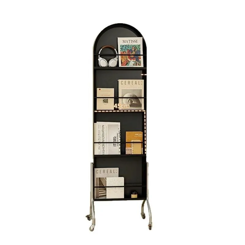 Rotating full-length mirror Bedroom fitting mirror Movable mirror Full-length Floor-to-ceiling shelf Book newspaper shelf