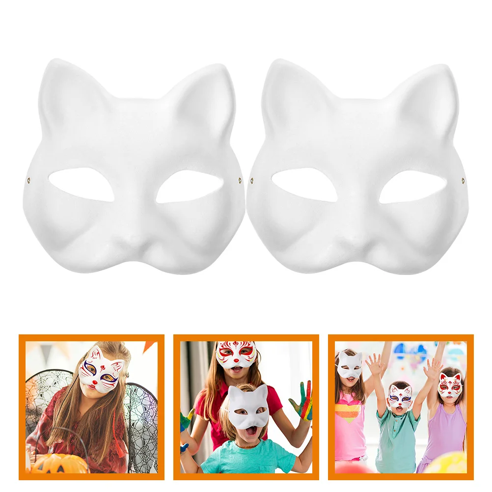 2Pcs Cat The Mask White Paper Blank Hand Painted The Mask DIY Unpainted Animal Half The Mask Blank Hand Painted Cat