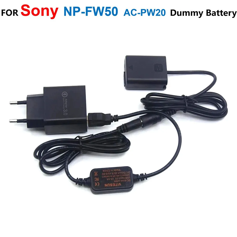 

5V USB Power Cable+NP-FW50 AC-PW20 Dummy Battery+Charger Adapter For Sony A7S2 A7S II A7R A7RII a7m2 A6300 A6500 A7000 ZV-E10