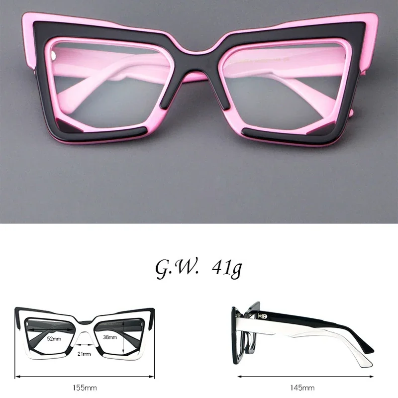 KIZN 고양이 눈 아세테이트 근시 안경 빅 프레임 여성 고품질 레트로 컬러 차단 광학 처방 Customi -0.50 ~ -10