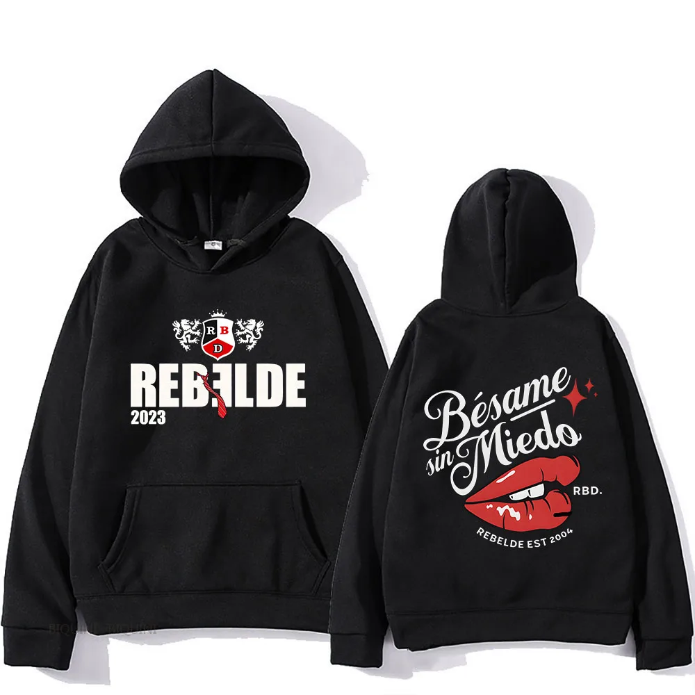 RebeldeRBD Hip Hop Streetwear Hoodies Casual Men/Women Long Sleeve Sweatshirts with Hooded Fleece Warm Male Pullovers Sudadera