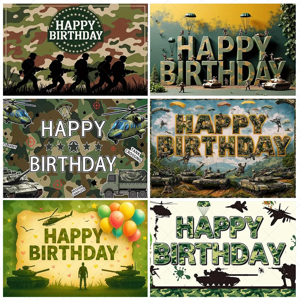 

Military Army Background Banner Boy Birthday Party Decoration Camouflage Soldier Aircraft Tank Backdrop Supplies Photo Studio