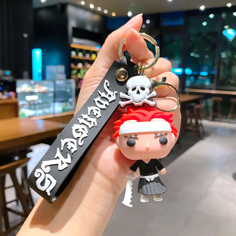 Anime bonito boneca lixívia chaveiro kurosaki ichigo cosplay chaveiro pingente de silicone carro mochila chave feminino amigos presente
