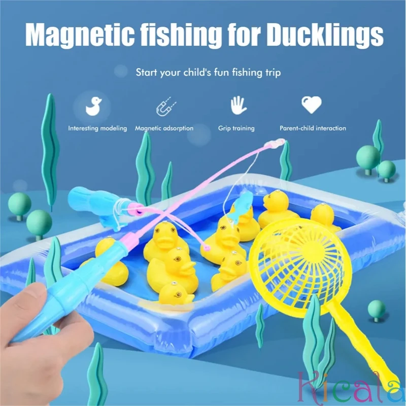 

Duck Fishing Game Pond Pool With 10 Ducklings Set Magnetic Floating Toy Inflatable Pond Montessori Game Preschool Toy