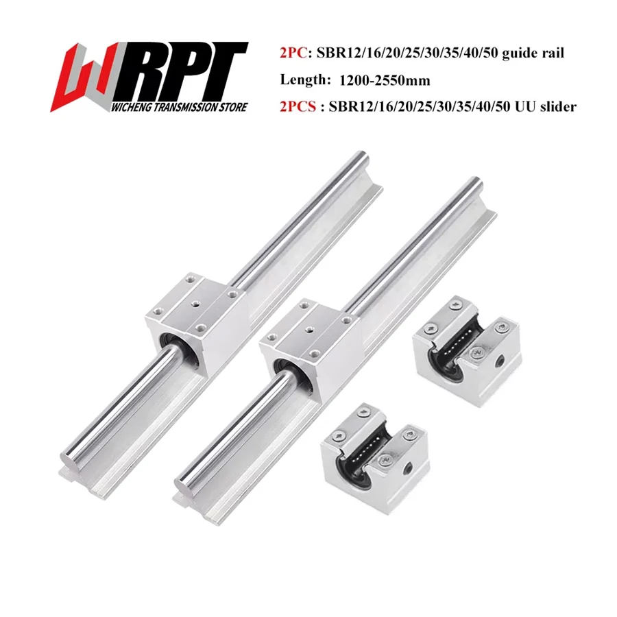 Linear Guide 2PCS SBR12 16 20 25 30 35 40 50 Length 1200-2500mm 2PC SBR12-50UU Pressure Plate Slider Bearing DIY Mills CNC Parts