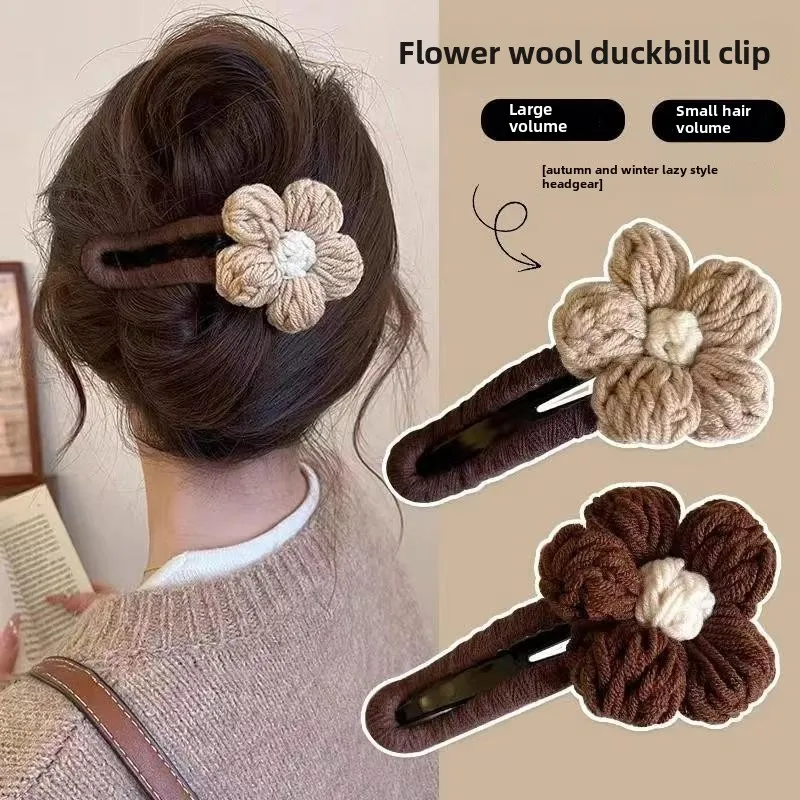 

Retro Woven Flower Duck Bill Clip Women's Hair Accessories Autumn and Winter Word Clip Hairbows for Girls Заколки Для Девочек