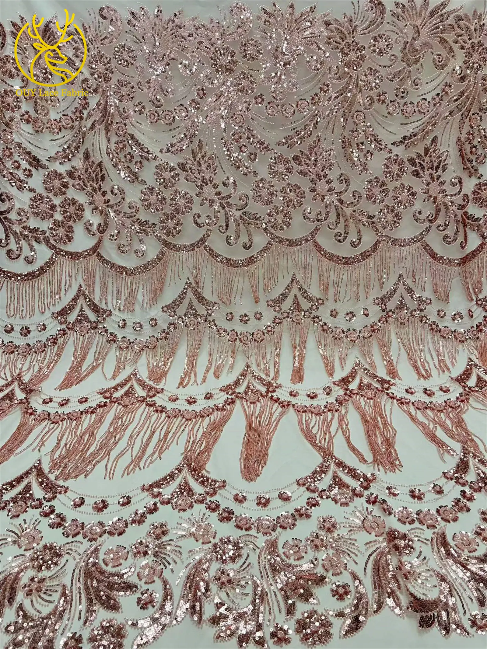 Afrikanischer 3D-Quasten-Perlen-Spitzenstoff 5 Yards Französischer Tüll Pailletten-Spitzenstoff Nigerianischer Netzspitzenstoff für Hochzeitskleider – Detail 10