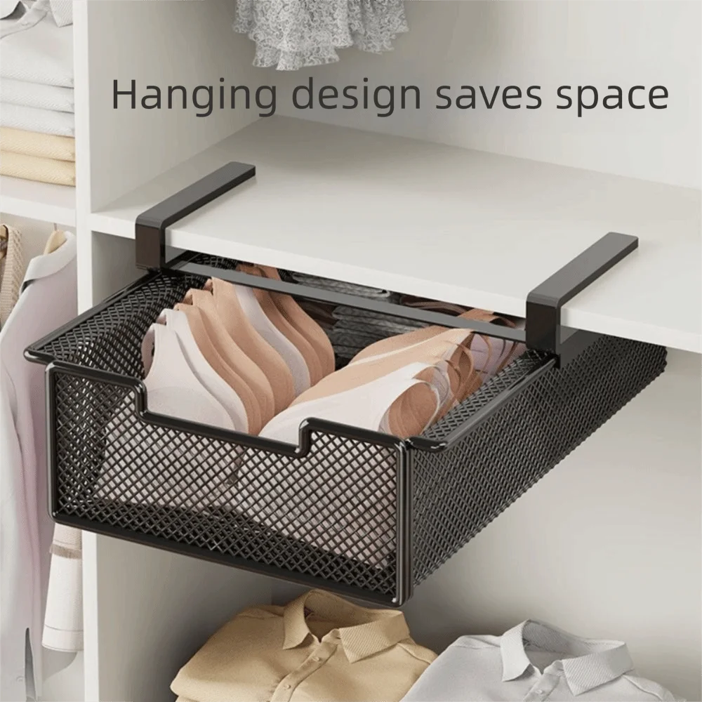 

Large Capacity Underwear Storage Basket Pure Color Under Cabinet Hanging Organizer Under Shelf Basket Design Pull-Out Drawer