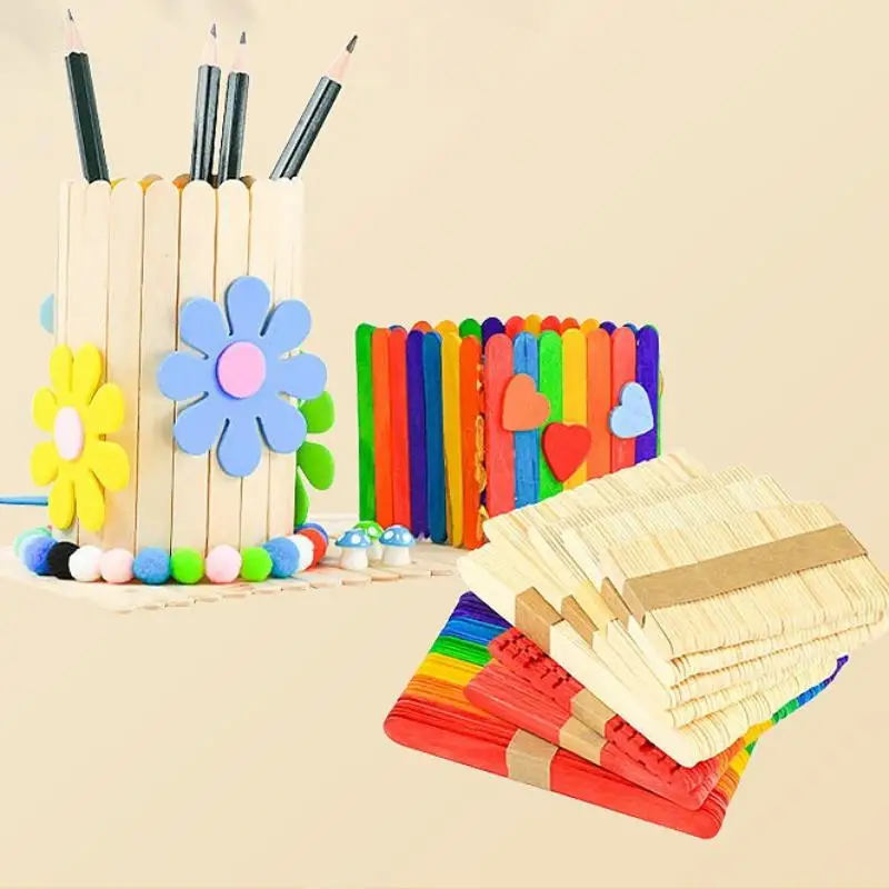 textureColorful Popsicle Sticks Natural Wood for Kids DIY Projects Arts and Crafts Educational Craft Supplies 100pcs