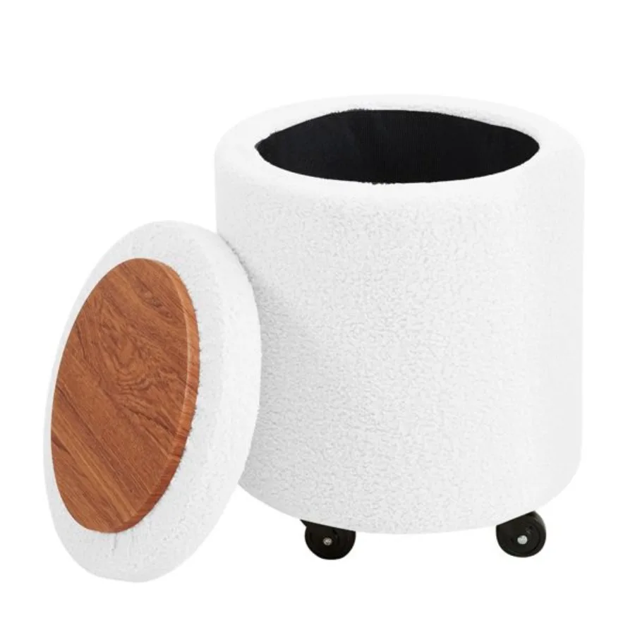 

Storage man Foot Rest Round Footstool Velvet Footrest Multifunctional Rolling Stool Coffee Table man with Wheels Vanity Stool f
