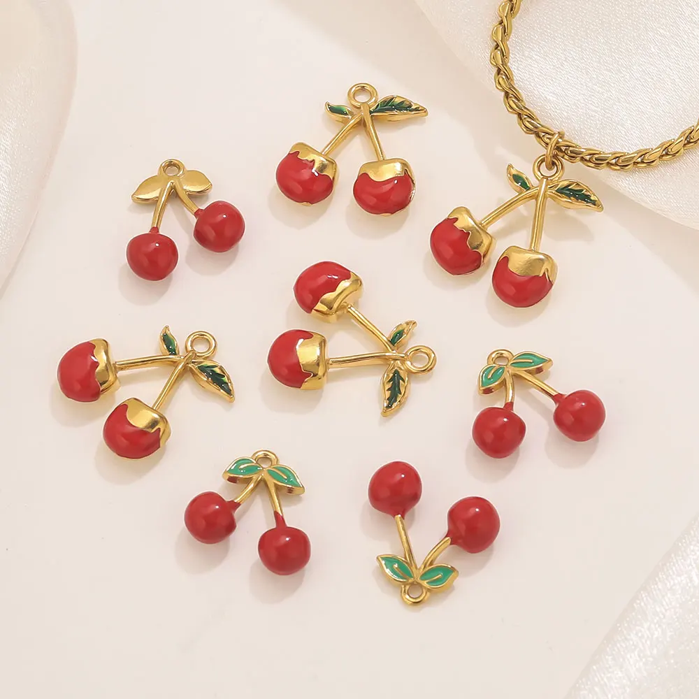 

5pcs Stainless Steel Fruit Cherry Charms DIY Jewelry Making Women Necklaces Earring Accessories Craft Cute Wholesale Accessories