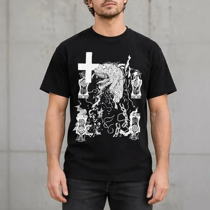 Dorohedoro Dark Anime T-Shirt Nikaido KAIMAN x Hungry Bug Unisex Graphic Tee Caiman Horror Halloween Gift Goth Streetwear