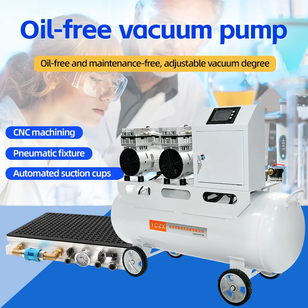 ชุดปั๊มสุญญากาศแบบไร้น้ำมัน 320 ลิตร/นาที -91 กิโลปาสคาล 220 โวลต์ 1200 วัตต์ ปั๊มลมอุตสาหกรรม ปั๊มลมอัด 2 หัว พร้อมถังเก็บลม 65 ลิตร