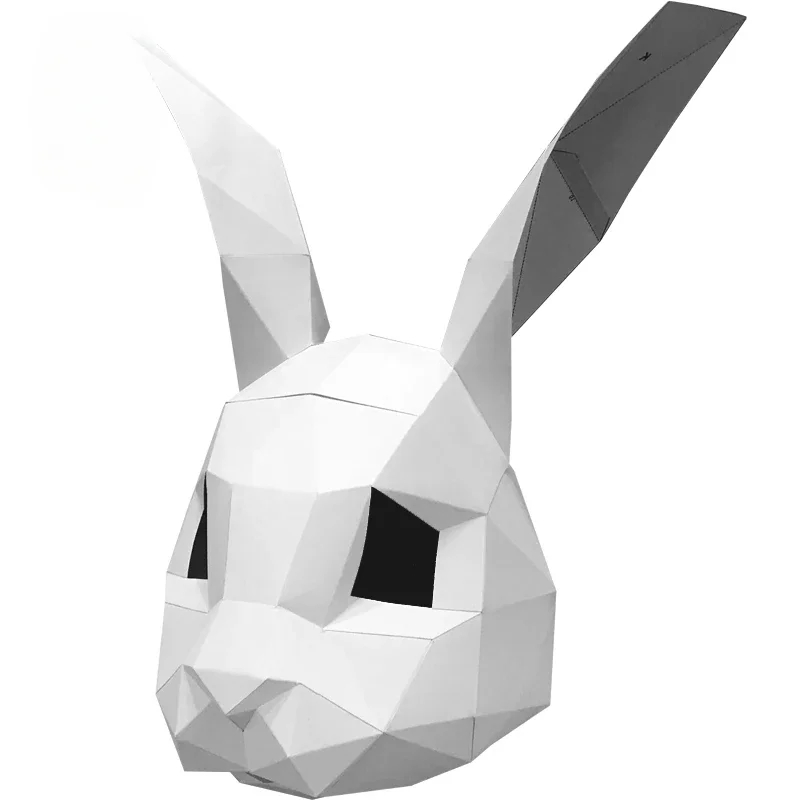 3D Paper Mold Rabbit Head Mask Headgear Model Halloween Cosplay Props Women Men Party Dress Up DIY Craft Masks