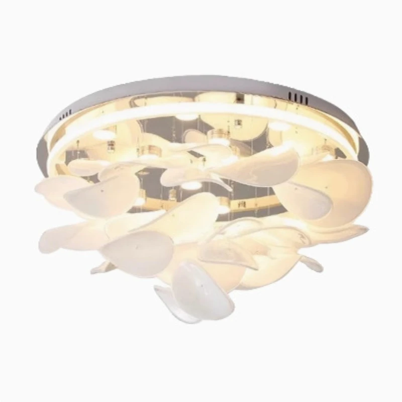 Foglia di loto di design francese, lampada da soffitto per sala da pranzo, luce moderna a vento color crema, lampada da studio per camera da letto in vetro