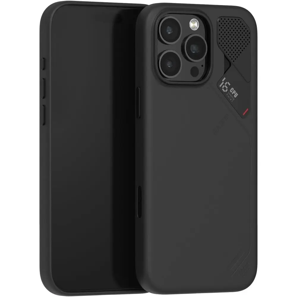 

Роскошный веганский кожаный чехол для iPhone 16 Pro Max A16 с охлаждающими ластами, обновленной ручкой для камеры и поддержкой MagSafe — гладкий черный цвет