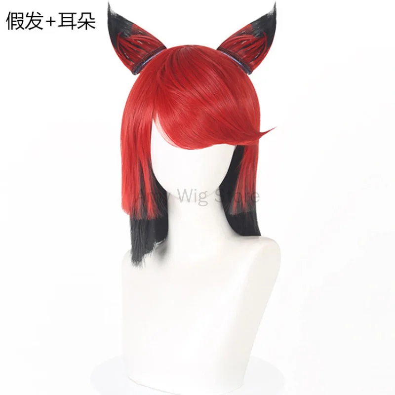 Anime Alastor Cosplay Wig Short Red Black Alastor Hair With Ear Heat Resistant Synthetic Hair Halloween Christmas Gift