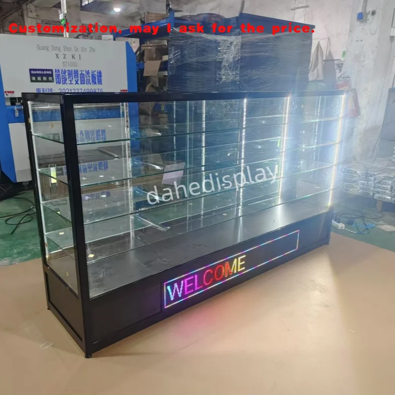 

custom.Aluminum Glass Display Counters Bottom Digital Screen Glass Showcase with Lighting Smoke Shop Glass Cabinet Display
