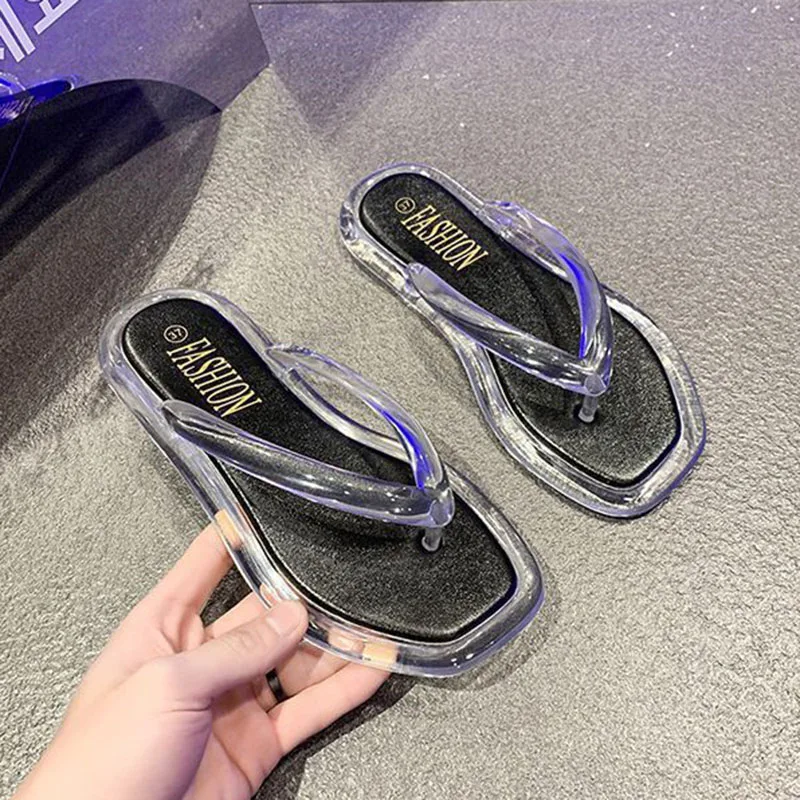 Pvc Transparent Flip Flops Shoes Women Slippers Flats Summer Sandals Fashion Beach Dress 2024 New Casual Female Zapatos Slides