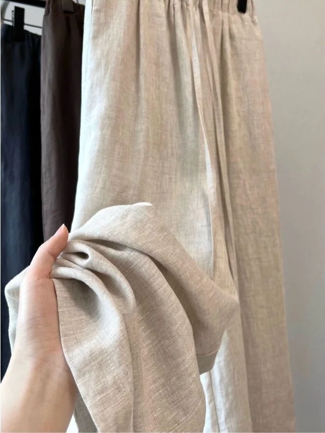 

Korean Style Wide Leg Pants Casual Lazy Japanese Style Drapey Loose Cotton Linen Trousers for Women High Waist Straight Leg
