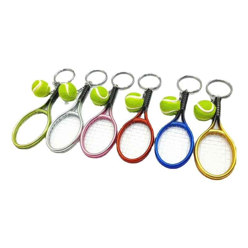 

6Pcs Tennis Keyring with Tennis Bat and Tennis Ball, Key Holder Tennis Keychain D5QC