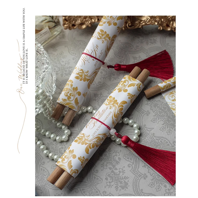 Customized European Business Graduation Season Scroll Invitation Letter Customized Personalized White Simplified Wedding Invitat