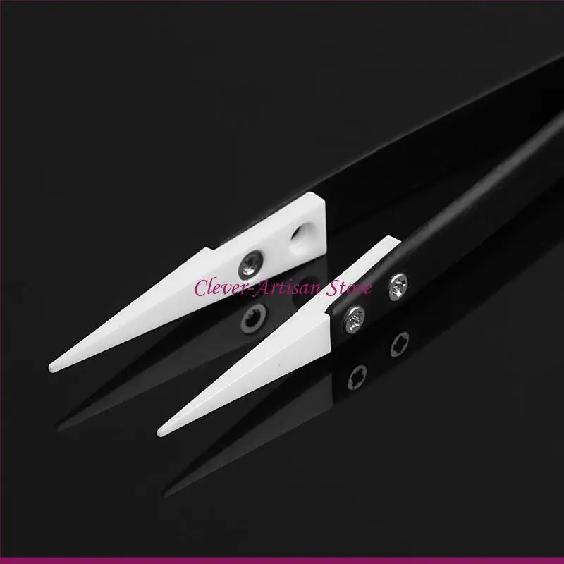 

E06B Ceramic Tips Tweezers Stainless Steel Handle Straight Aimed Tweezers For Coils