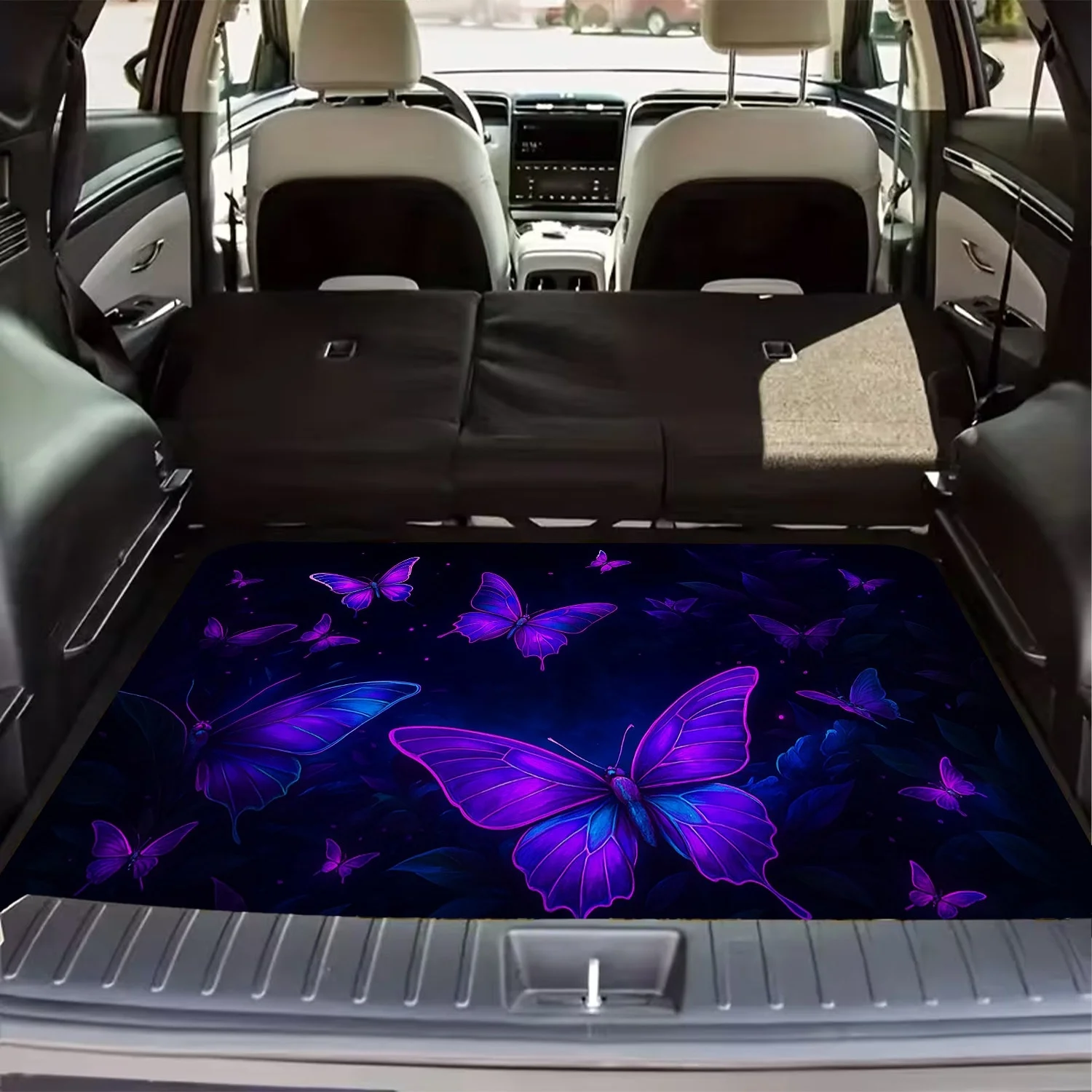 1pc, Dreamy Purple Butterfly Style Polyester Trunk Mat, Exquisite Butterfly Print Design, A Must-Have For Travel, Compatible Wit