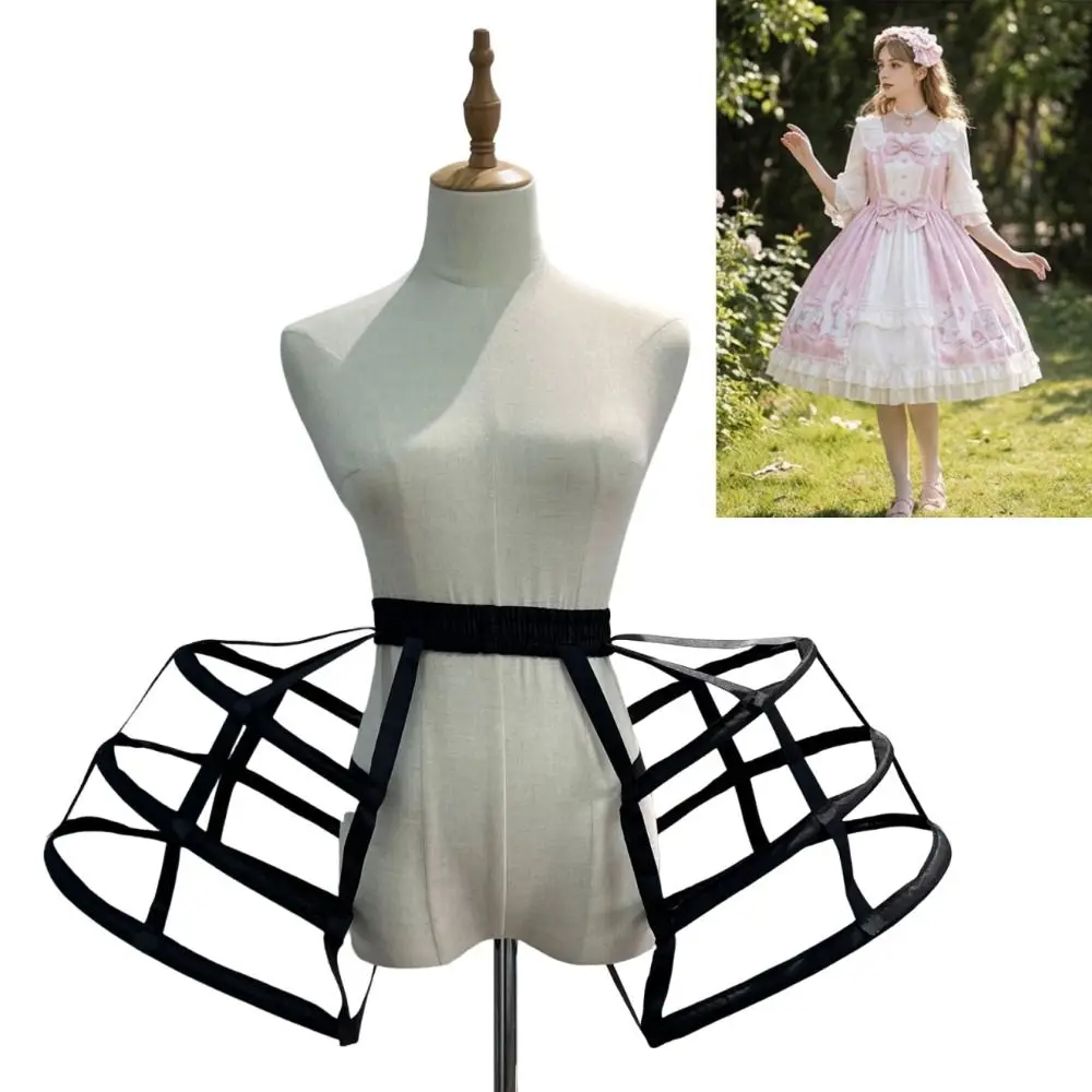 3 Hoops White Pannier Petticoat Breathable Elastic Waist Rococo Crinoline Adjustable Big Fluffy Hem Hollow Cage Underskirt