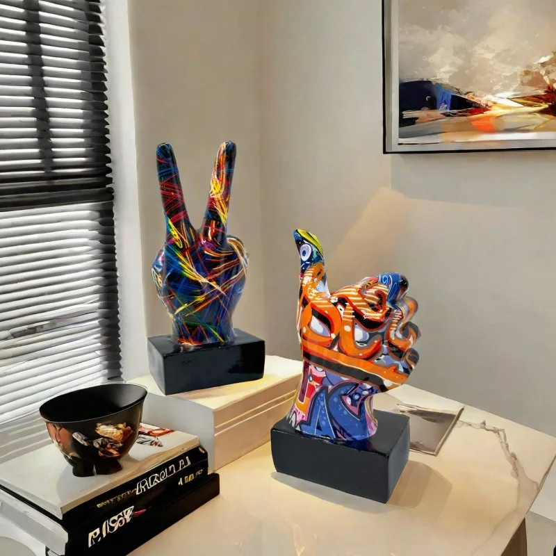 Graffiti Rock on Hand Figurines Rock and Roll Decor Bookshelf Home Wall Shelf Decoration Modern Pop