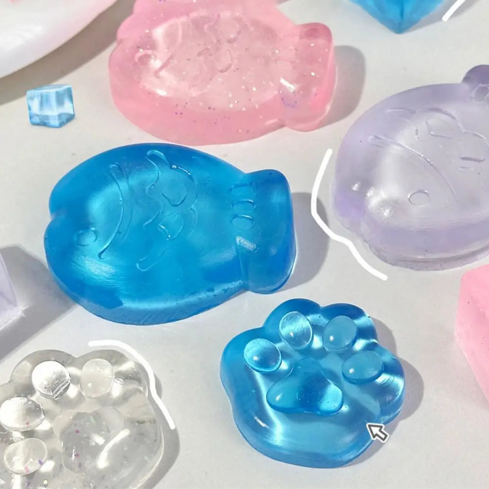 Kawaii Stress Relief Fidget Toy Transparent Cube Ice Block Squeeze Toy Cat Paw Mini Ice Cube Toys Party Favors Squeeze Toys