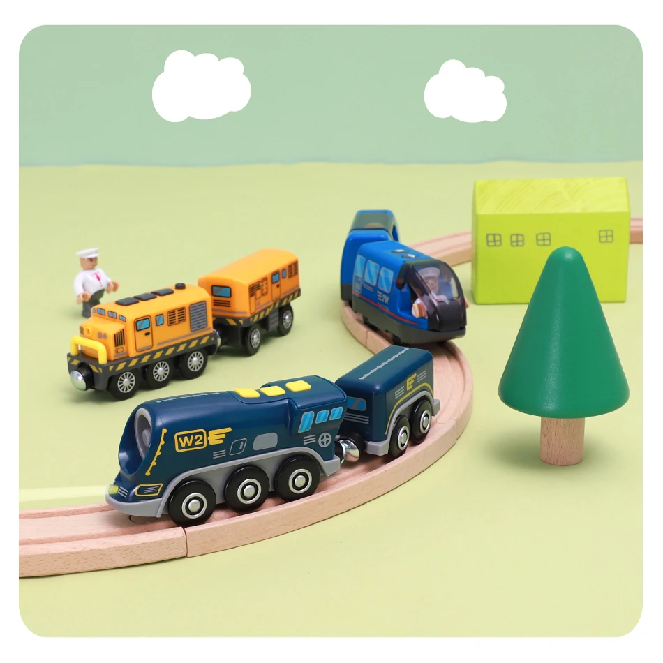 Battery Operated Kids Electric Train Set Diecast Magnetic Locomotive Slot Toy Fit for Wooden Train Rail Track Toys Kids Gifts