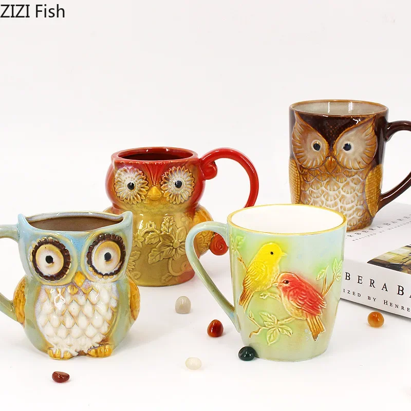 Owl Ceramic Mug Ornaments Couple Water Cup Office Coffee Mugs Afternoon Tea Cup Milk Mugs Milk Tea Cups Cereal Breakfast Cups