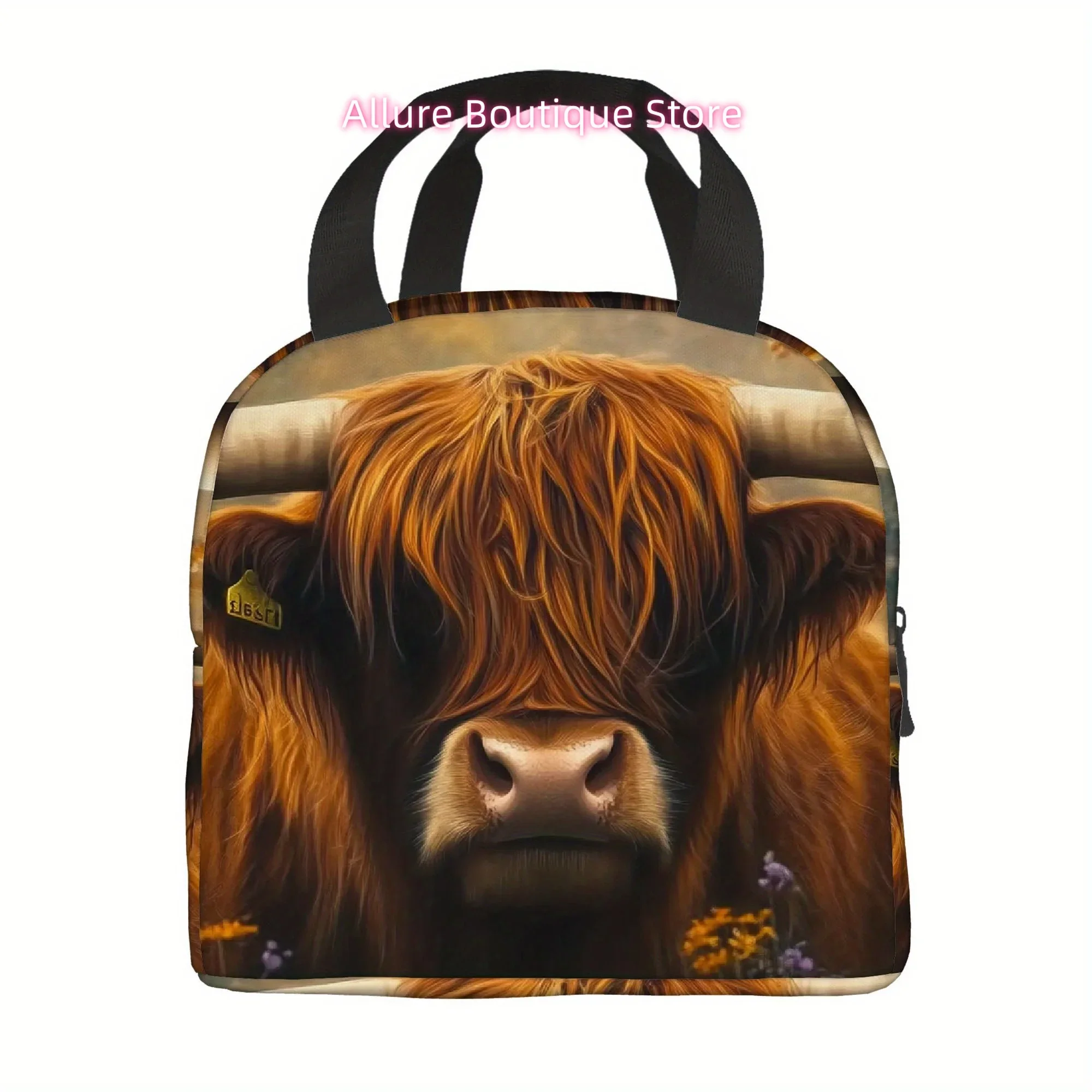 1pc, Highland Cow in Autumn Field Printed Thermal Bag, Insulated Bag, Not for Food Contact, Suitable for Home, Restaurant, Offic