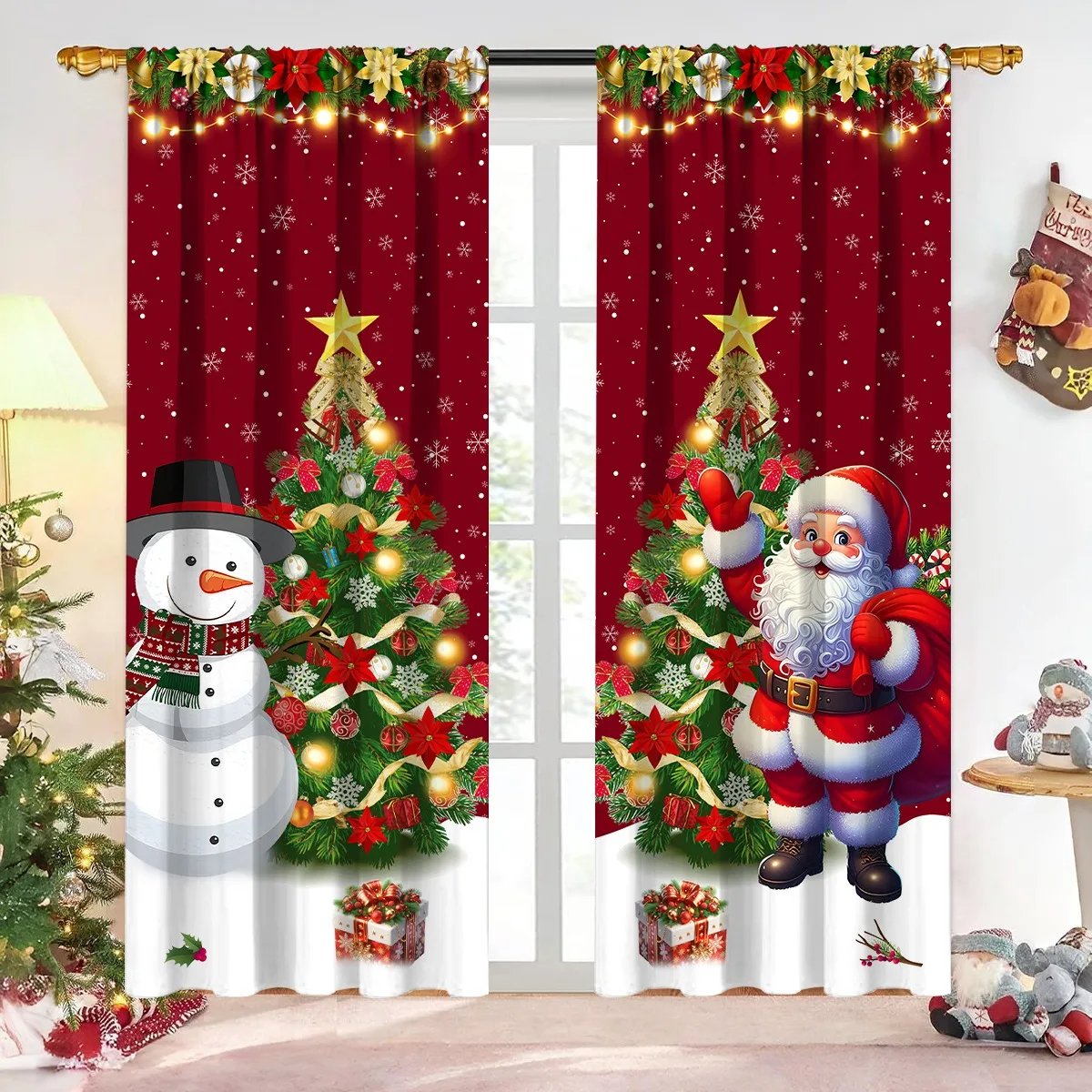 1/2pcs Christmas Curtain Merry Christmas Decoration for Home 2025 Xmas Curtain Window Ornaments Navidad Natal New Year Gift 2026