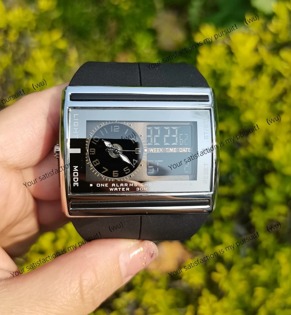 Men's Digital Sports Watch Dual Time Zone Rectangular Dial Outdoor Water Resistance