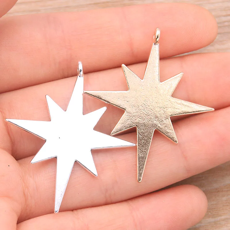 PULCHRITUDE 10PCS 35*40mm Three Color Octagonal Star Charms Christmas Pendant For DIY Jewelry Metal Alloy Jewelry Marking