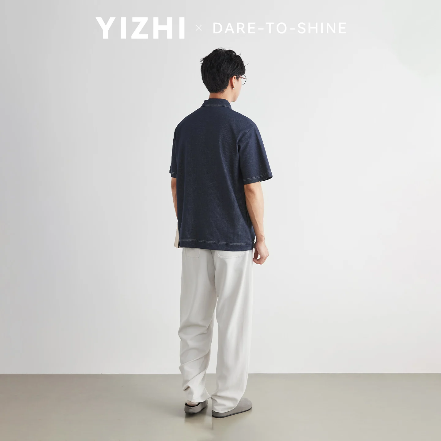 Fashion Men's Double Pocket Stitching Denim Polo Shirt 2026 Summer Loose Drop Shoulder Relaxed Fit Casual Lapel Tee