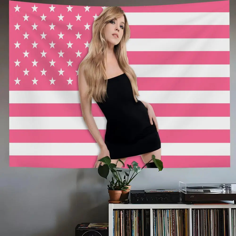S-Sydney Sweeney Actor Tapestry Custom Living Bedroom Party Dormitory Interior Wall Bohemian Decoration Attached Clip