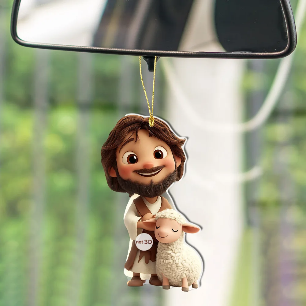 2D Flat Acrylic Jesus Figurine Pendant Keychain Car Rearview Mirror Hanging Ornament Interior Decoration Backpack Accessories