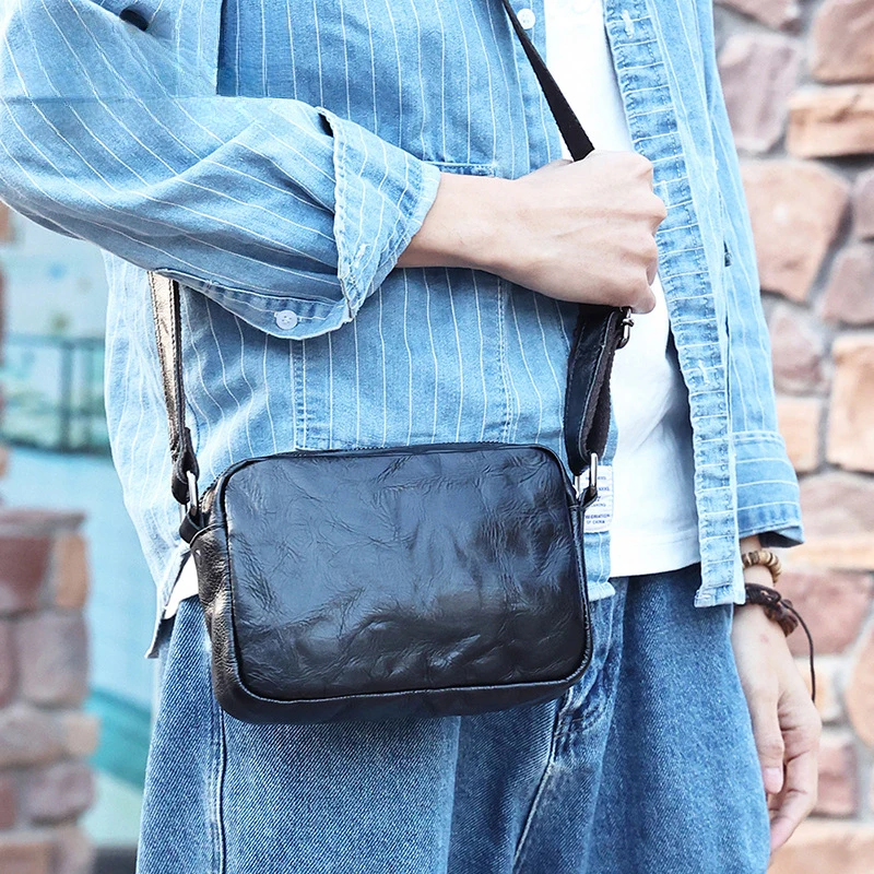 layer cowhide men's single-shoulder bag, genuine leather crossbody bag, backpack, casual retro messenger bag