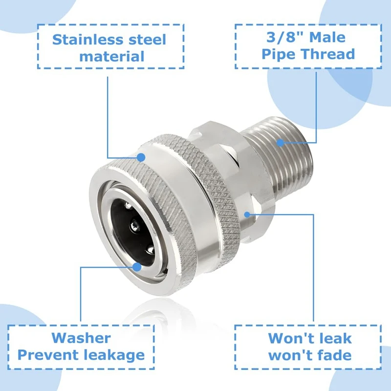 Pressure Washer Quick Connect Kit 3/8 Inch Female and Male Thread Pressure Washer Adapter Hose Fittings Stainless Steel
