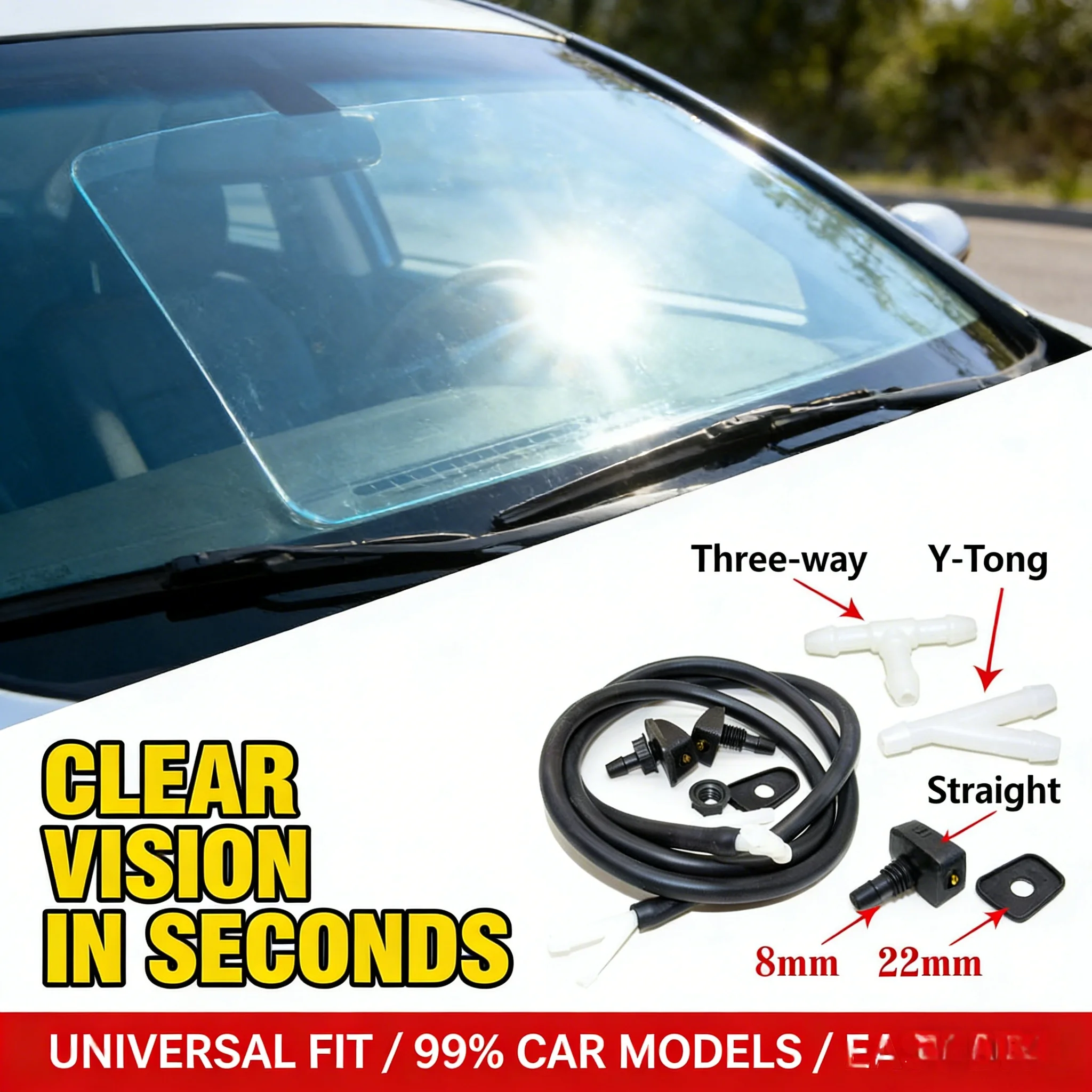 

1M Windshield Washer Hose Kit with 2Pcs Universal Wiper Nozzle Connector T Y I Type for Toyota VW Ford Honda Car Cleaning Repair