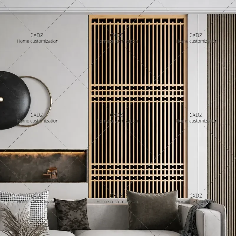Simple Modern Solid Wood Bamboo Screen Partition Hollow Design for Living Room Office Background Wall Divider